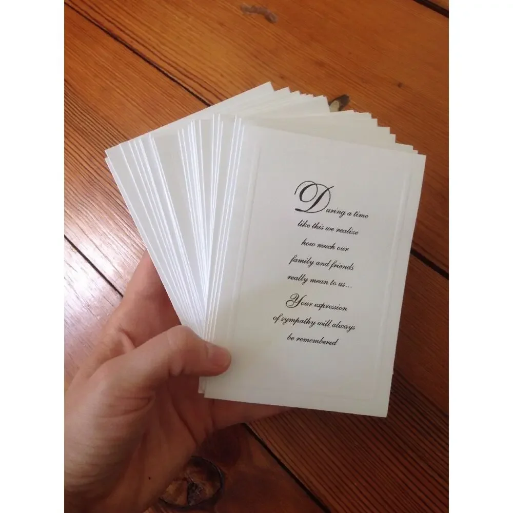 Box of 25 Sympathy Reply Blank Inside White Cards w/ Envelopes Family Friends
